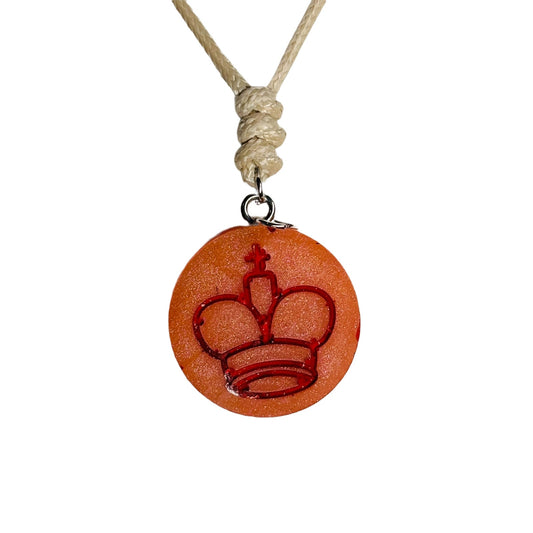 Orange Fire King - Handmade Resin Chess Necklace