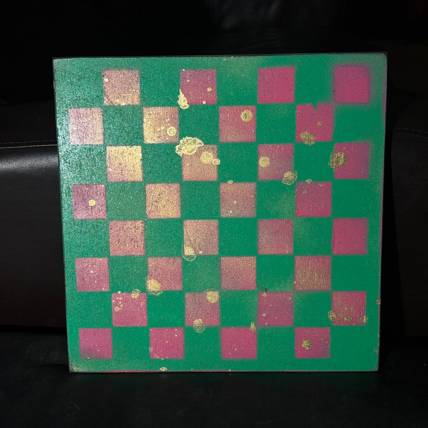 Pink Green Gold Splatter - Painted Chess Board