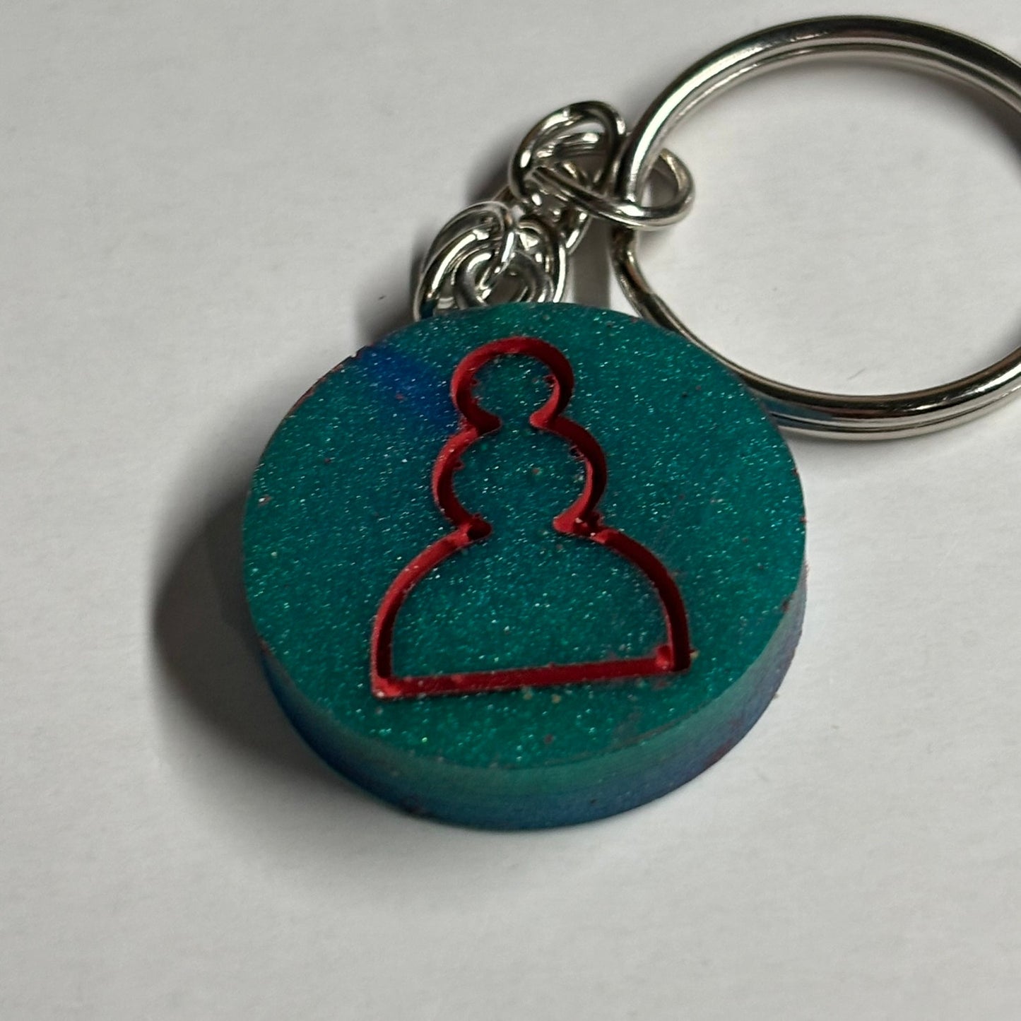 Aqua Green Red Pawn - Handmade Resin Keychain