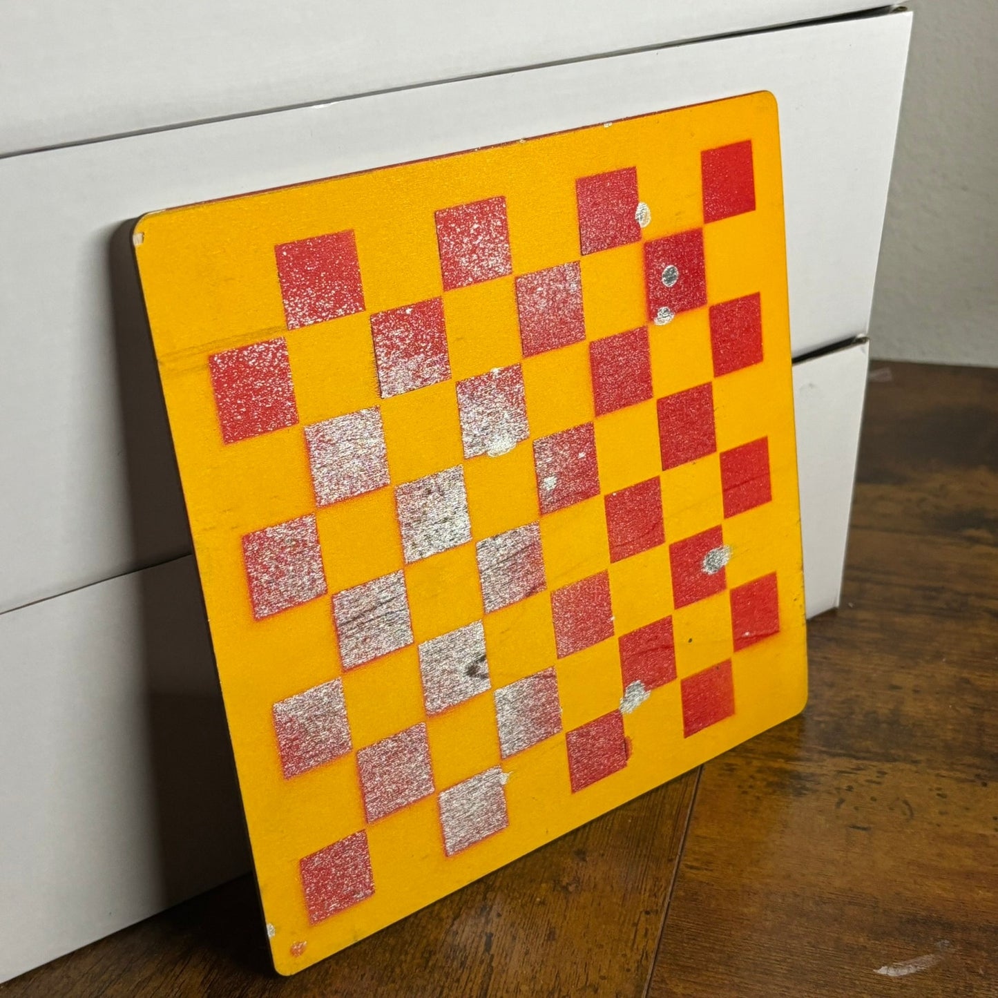 Yellow & Red Chrome - Painted Thin Wooden Chess Board