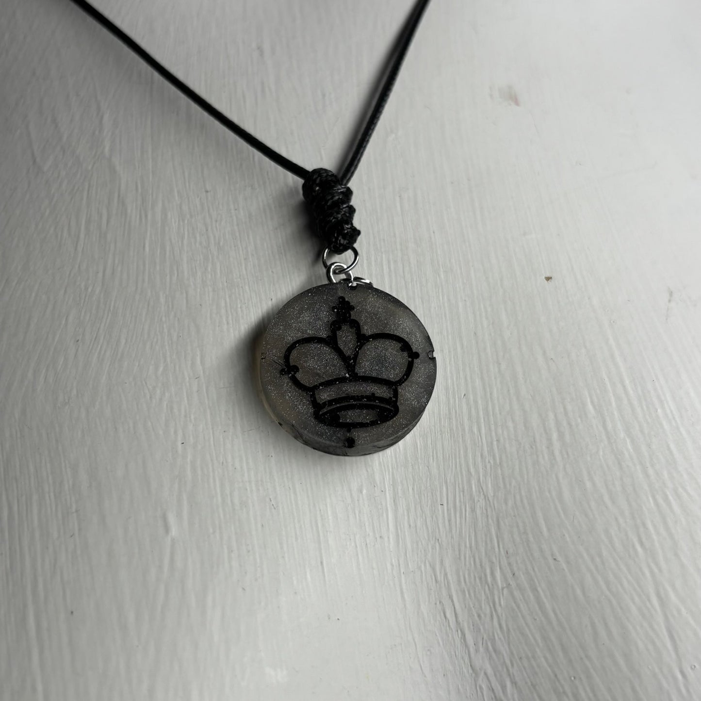 Silver Dark Queen - Handmade Resin Chess Necklace