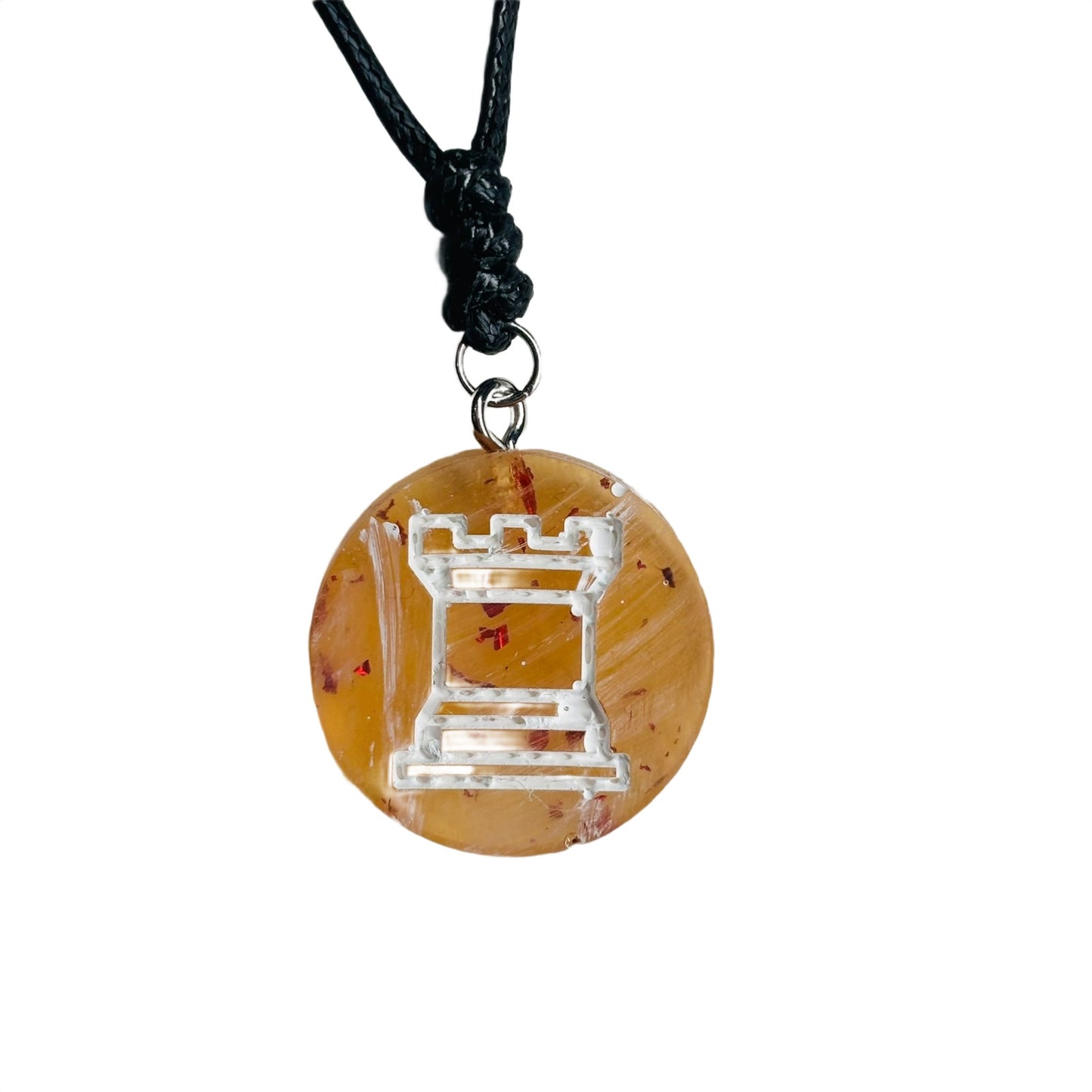 Yellow Fire Rook - Handmade Resin Chess Necklace