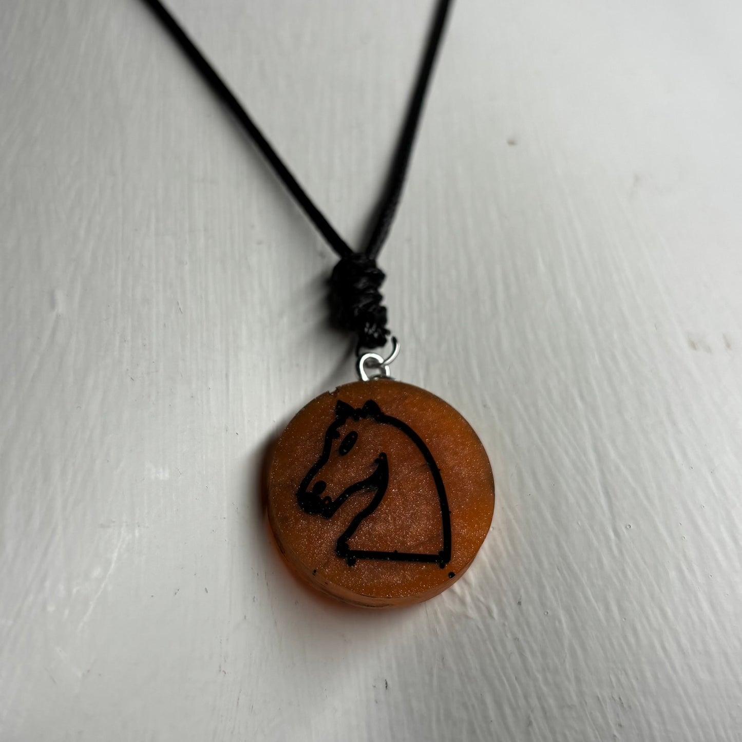 Orange Knight - Handmade Resin Chess Necklace
