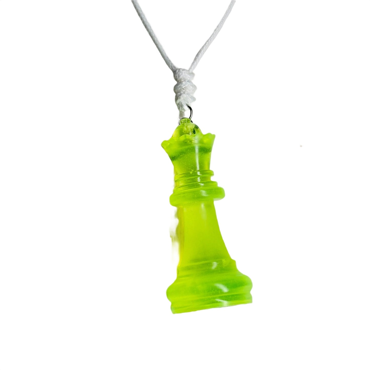 Neon Green Queen - Handmade Resin Chess Necklace