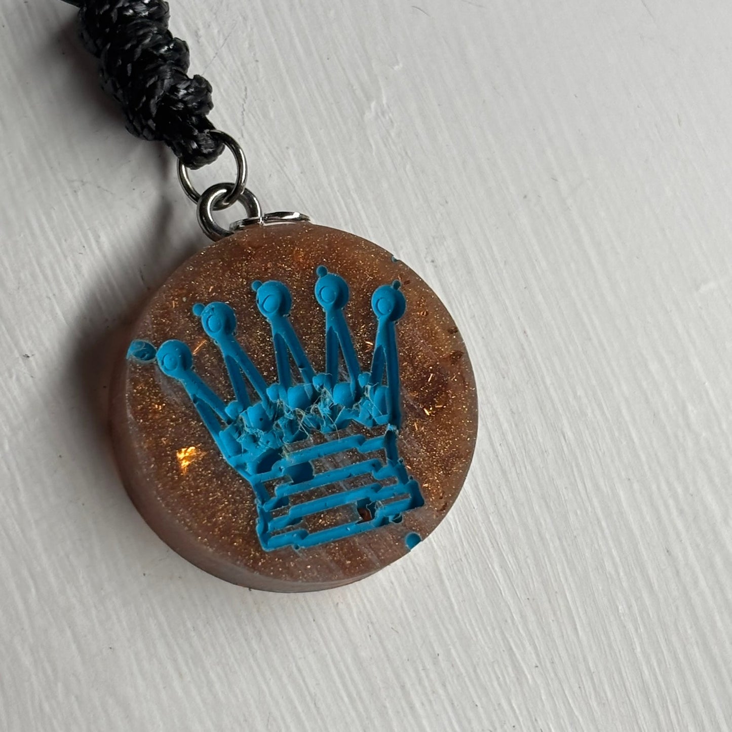 Vintage Blue Queen Print - Handmade Resin Chess Necklace