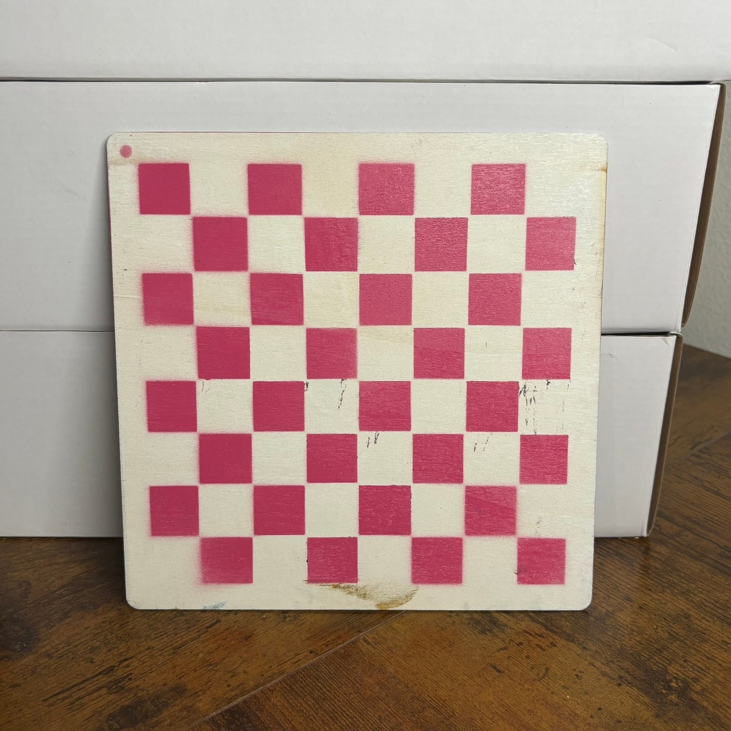 Pink & White - Painted Thin Wooden Chess Board