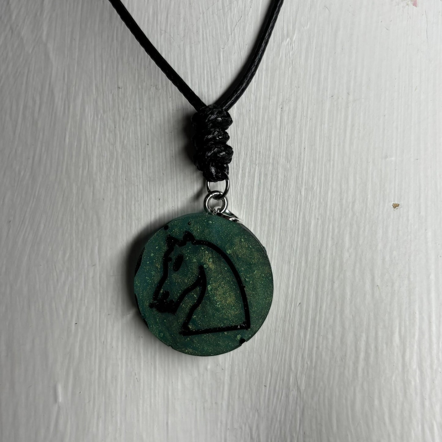 Dark Green Knight - Handmade Resin Chess Necklace