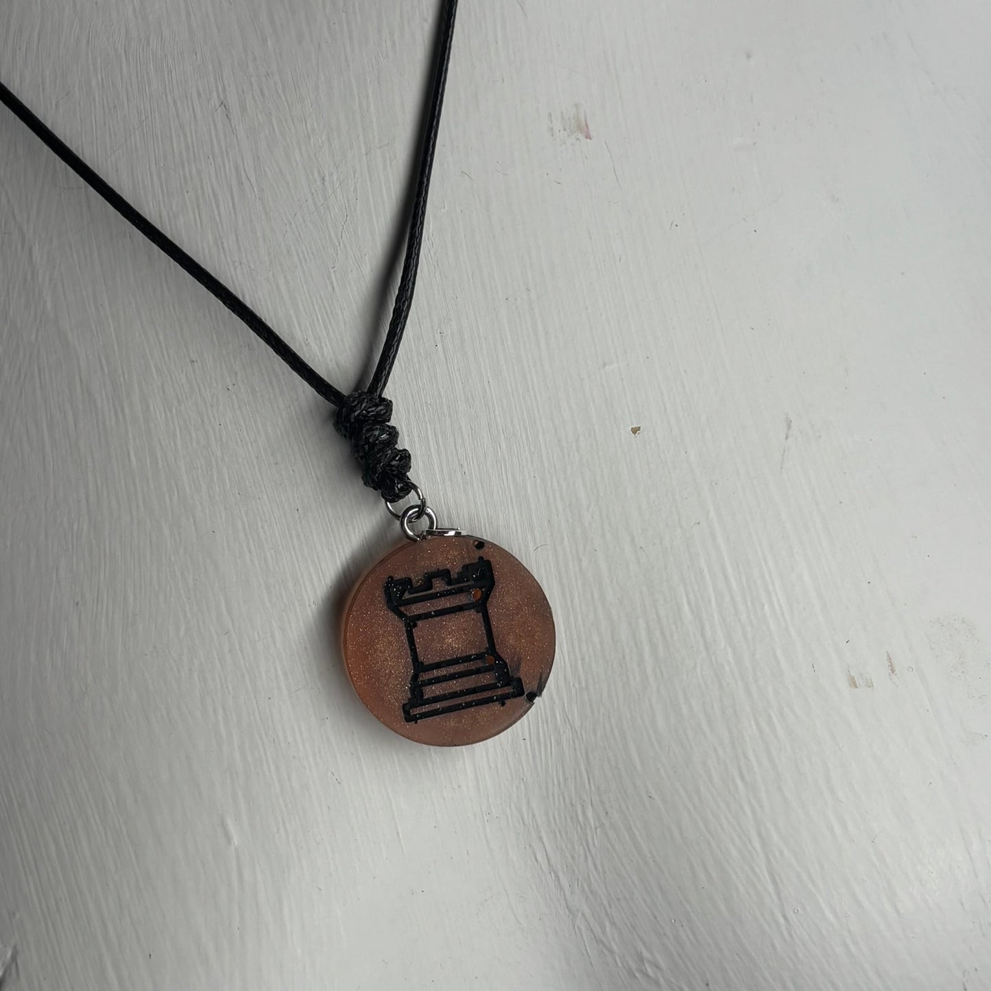 Vintage Brown Rook - Handmade Resin Chess Necklace
