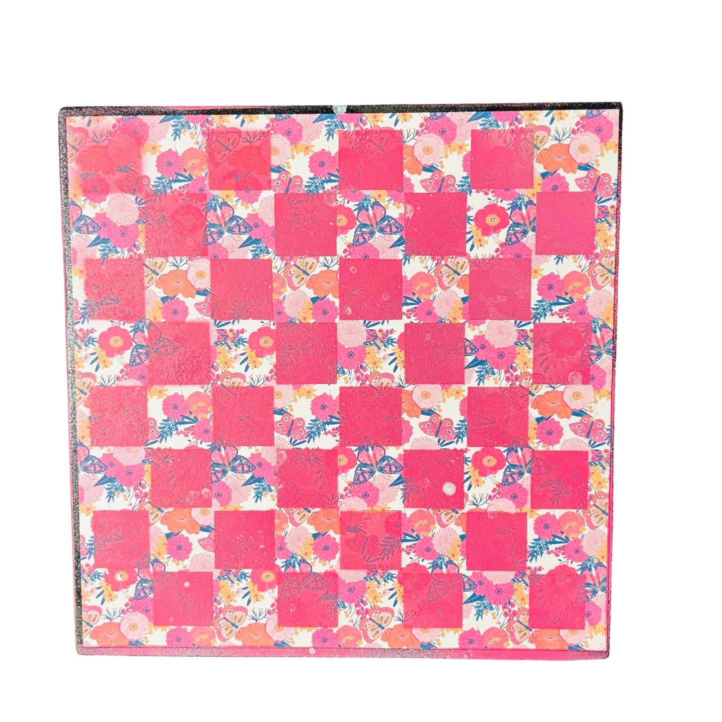 Pink Butterfly Flowers - Scrapbook Chess Board