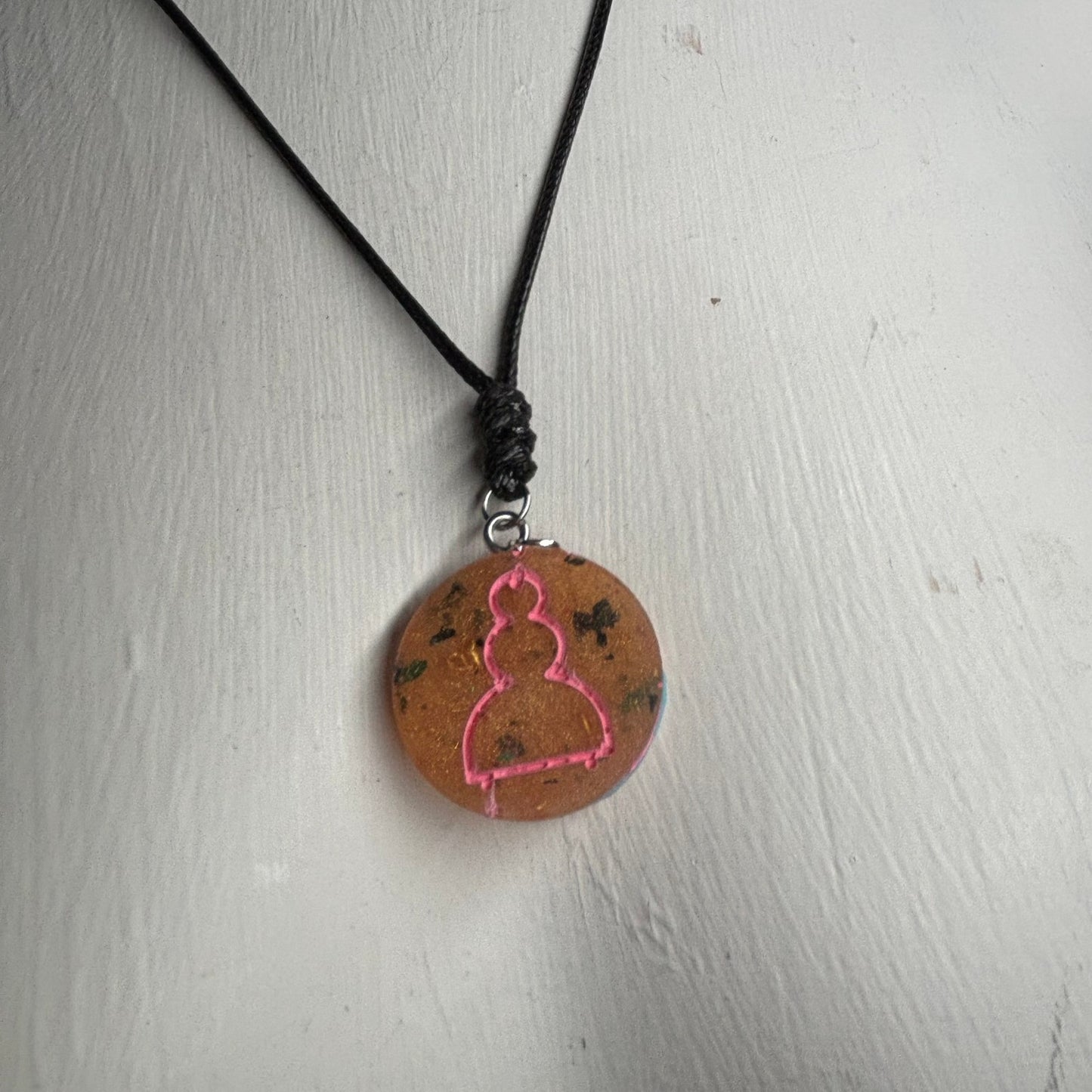 Orange/Pink Pawn - Handmade Resin Chess Necklace