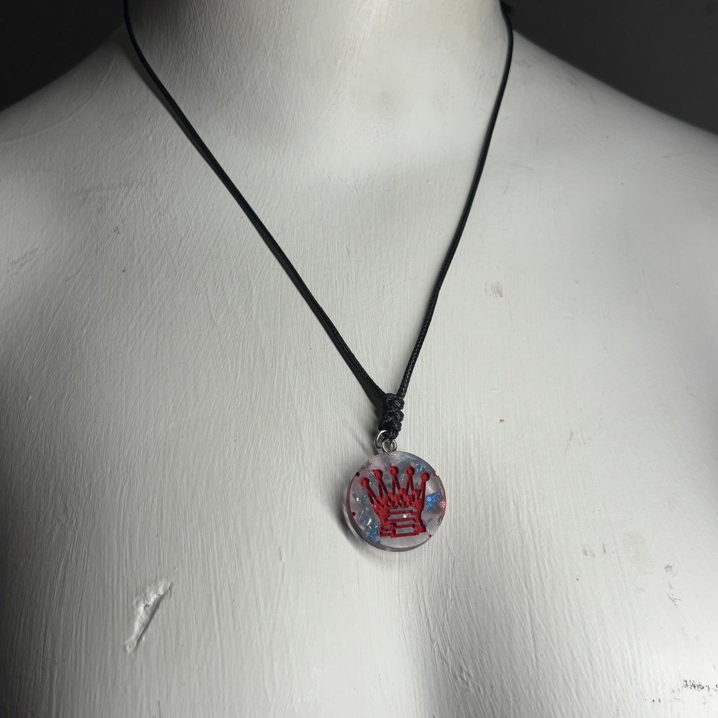 Red Print Queen - Handmade Resin Chess Necklace