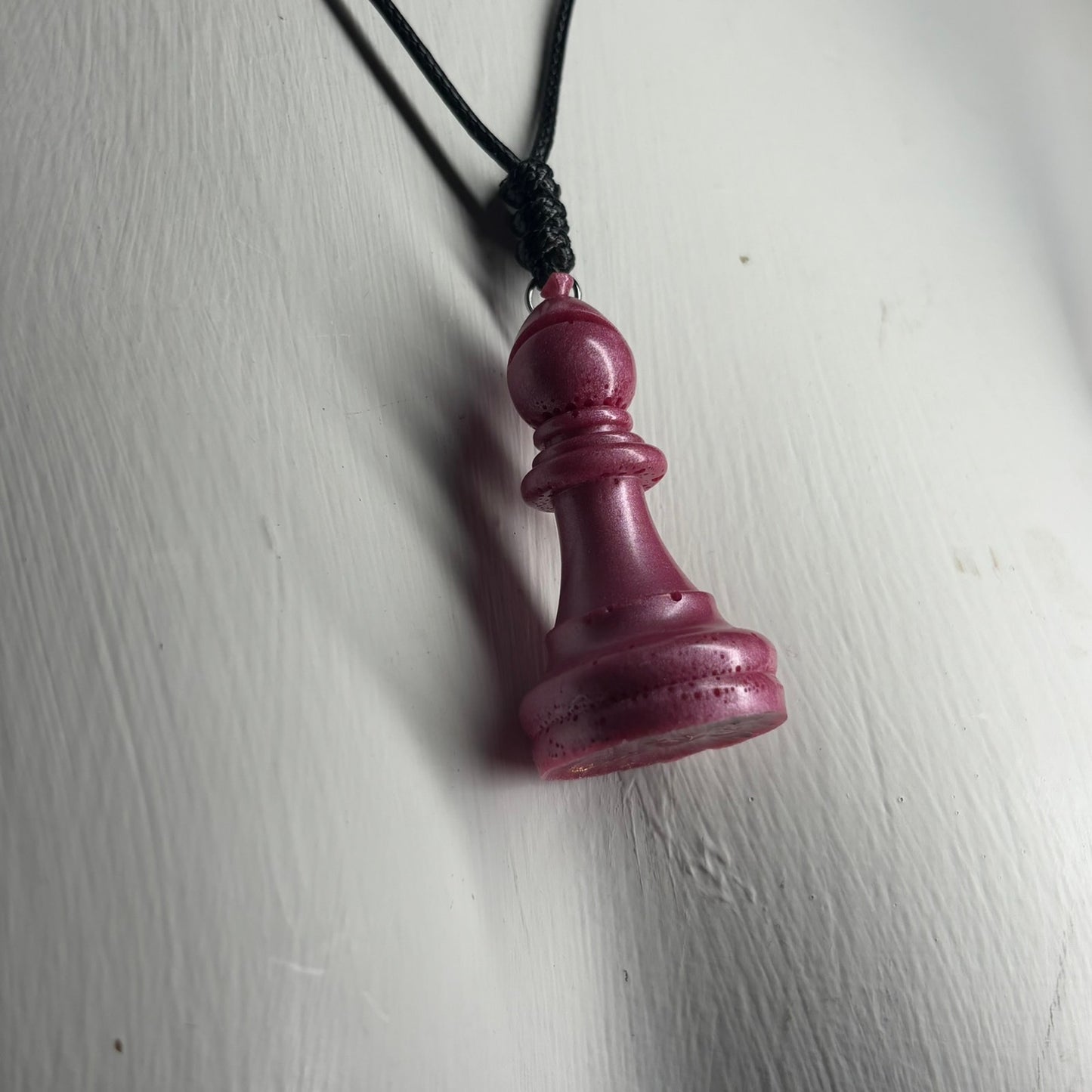 Solid Pink Bishop - Handmade Resin Chess Necklace