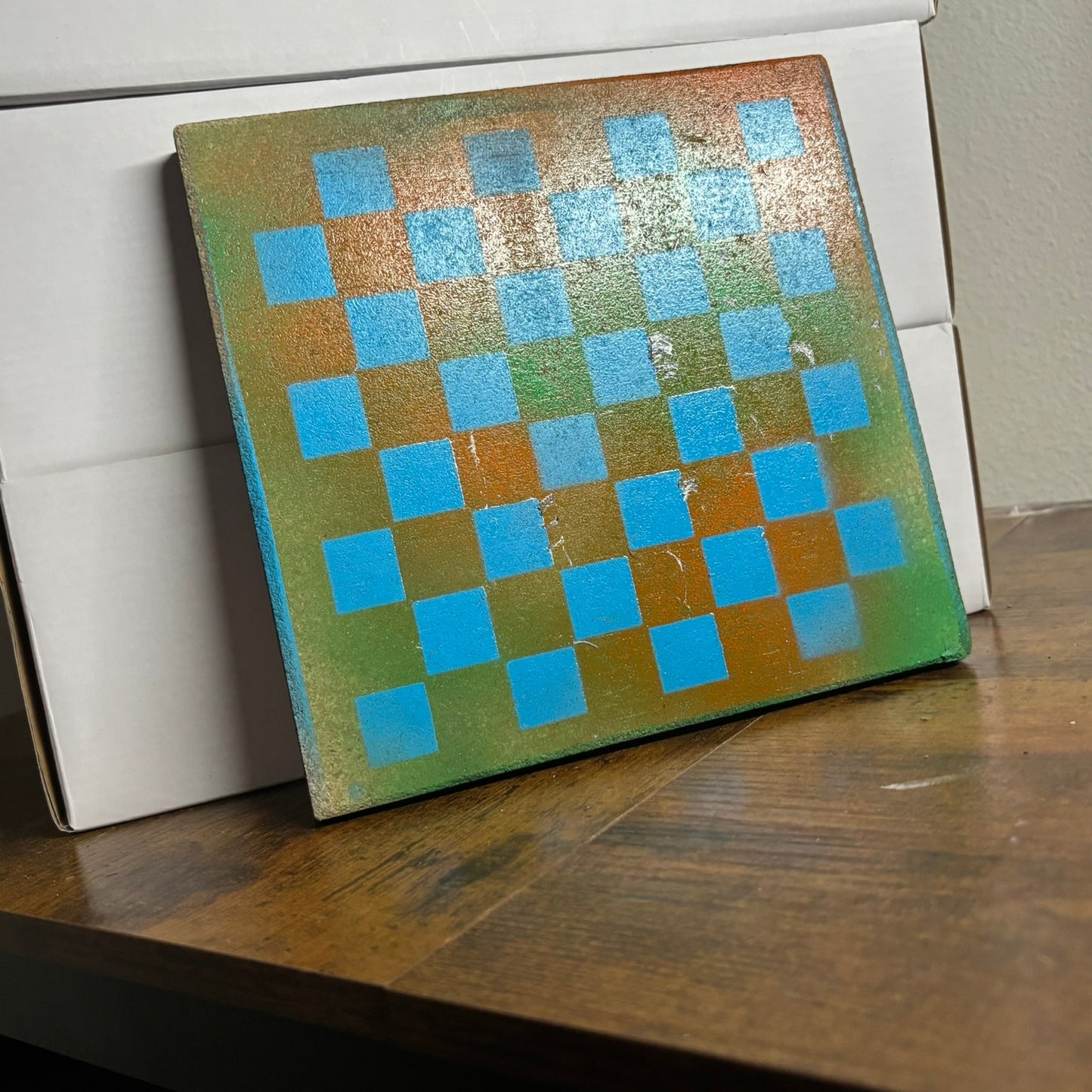 Blue And Dirty Green - Painted Double Sided Chess Board