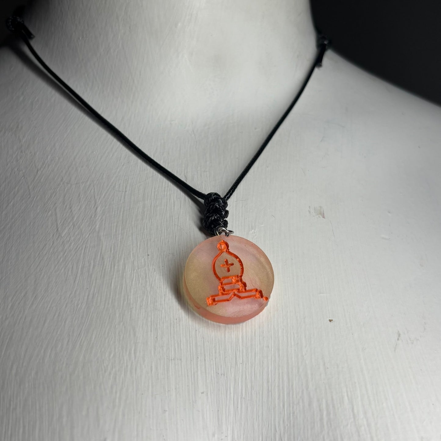 Orange Print Bishop - Handmade Resin Chess Necklace