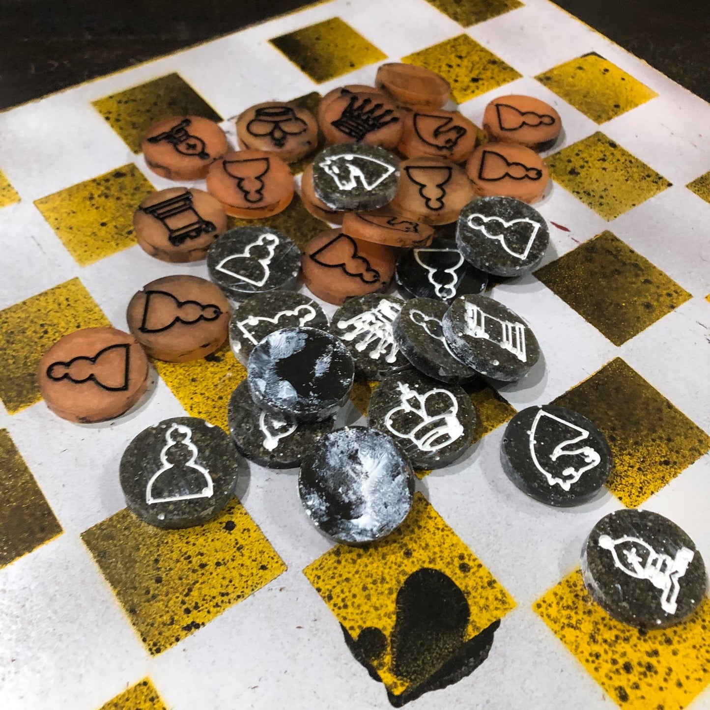 Yellow Space White - Painted Chess Set