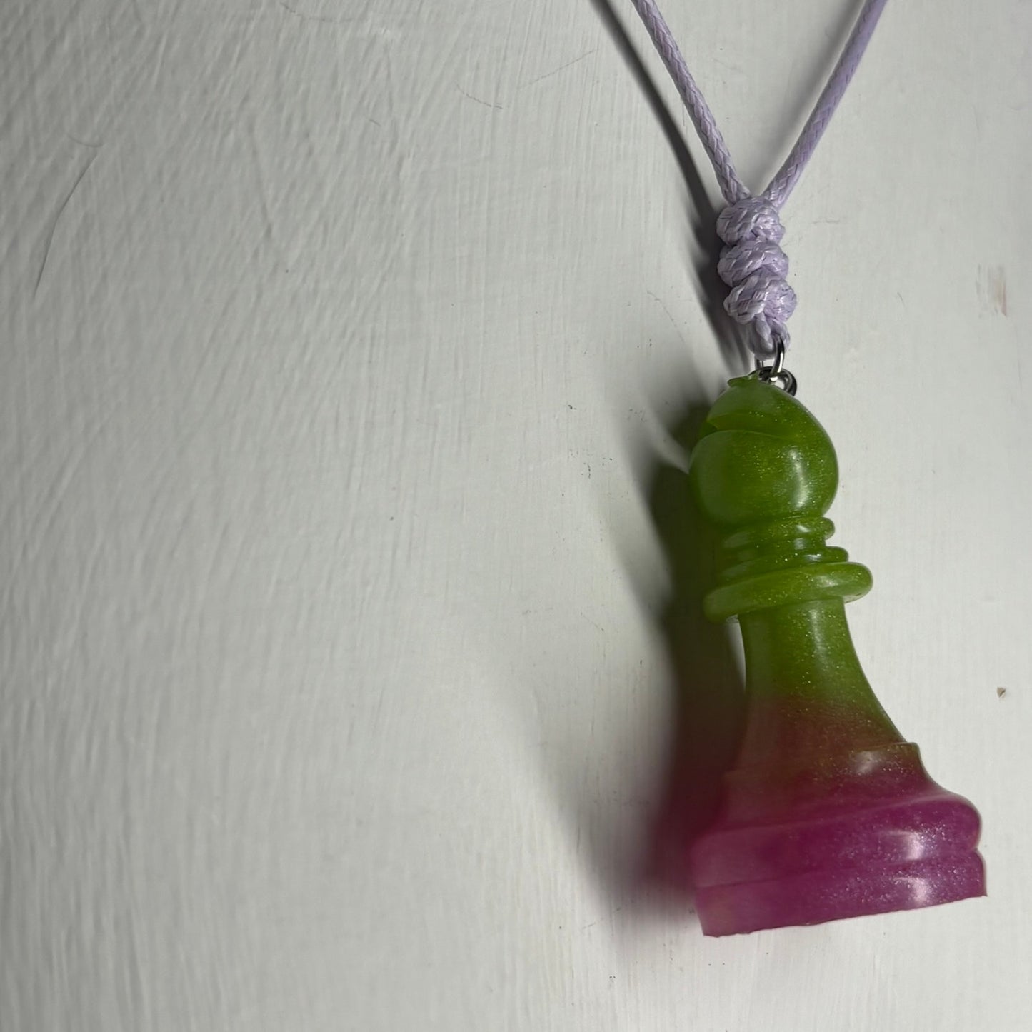 Green & Pink Bishop - Handmade Resin Chess Necklace