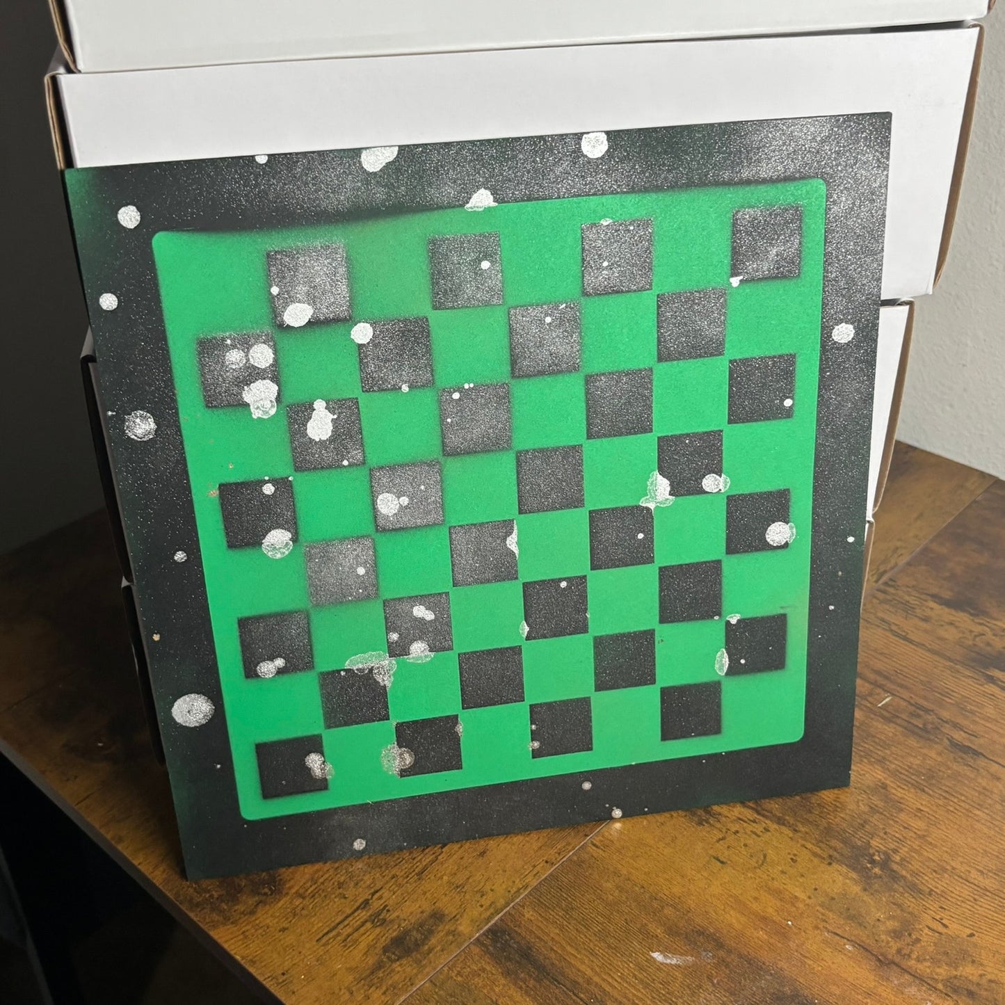 Chrome Green & Black - Painted Chess Board