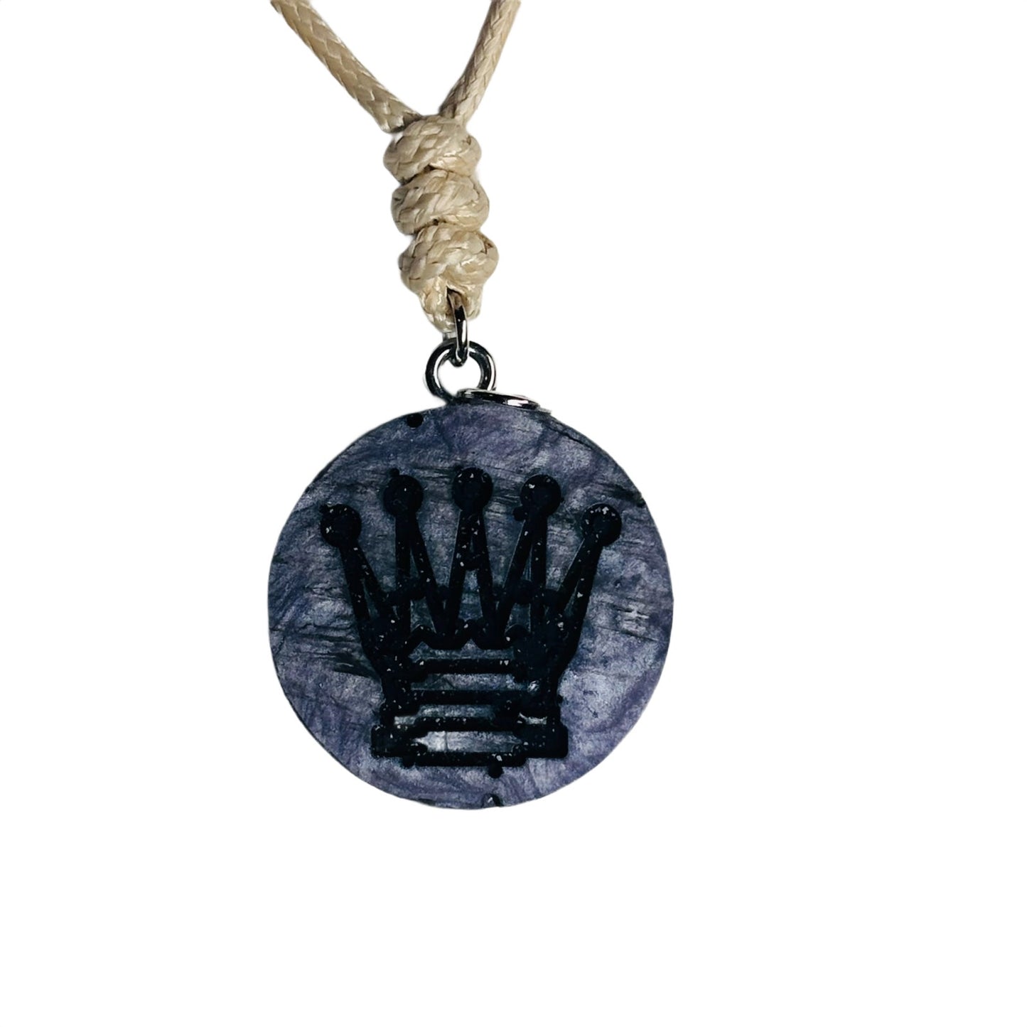 Cream Dark Purple Queen - Handmade Resin Chess Necklace