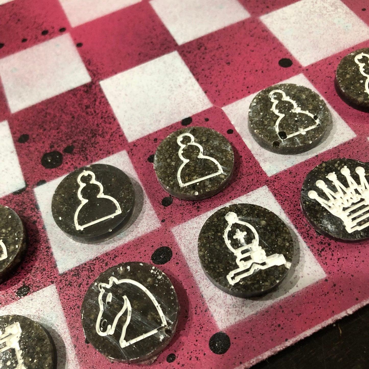 Tattered Pink - Painted Chess Set