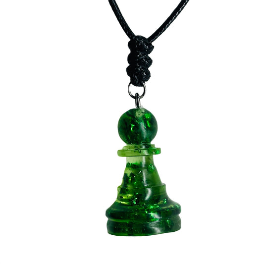 Green Crystal Pawn - Handmade Resin Chess Necklace