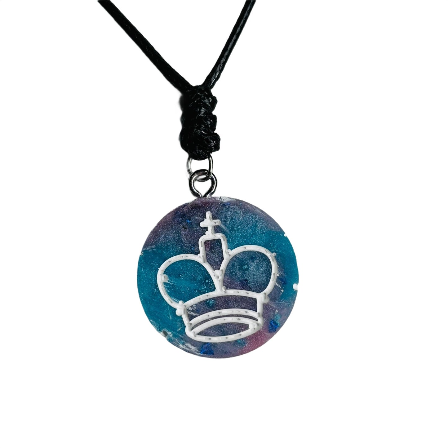 Candy Colored Blue King - Handmade Resin Chess Necklace