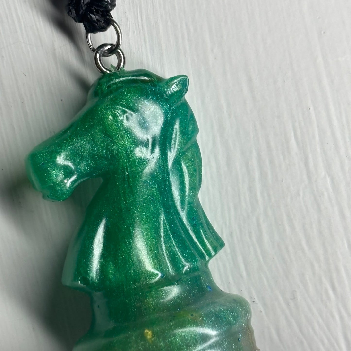 Royal Green Knight - Handmade Resin Chess Necklace