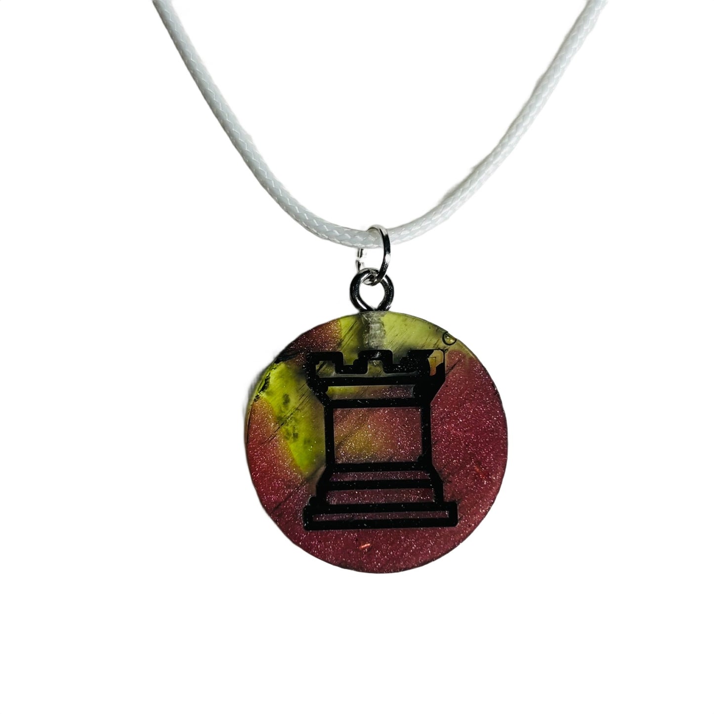 Red & Green Rook - Handmade Resin Chess Necklace