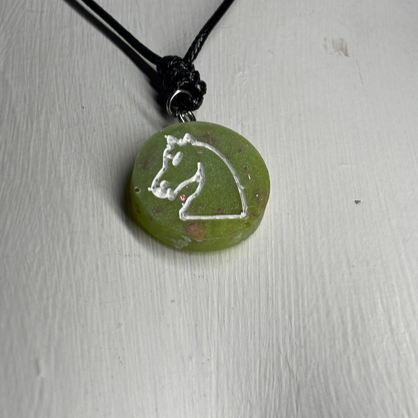 Neon Green Knight - Handmade Resin Chess Necklace
