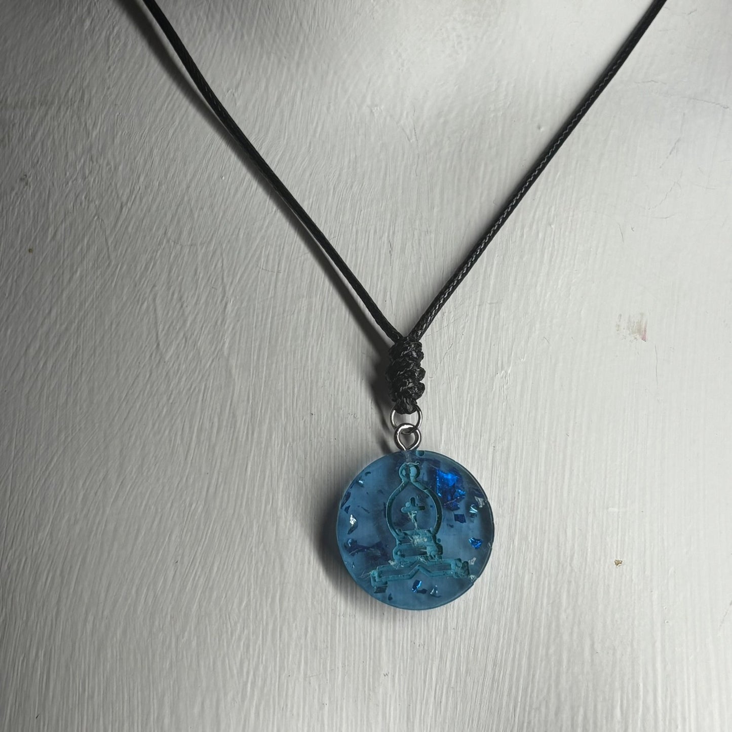 Ice Blue Bishop - Handmade Resin Chess Necklace