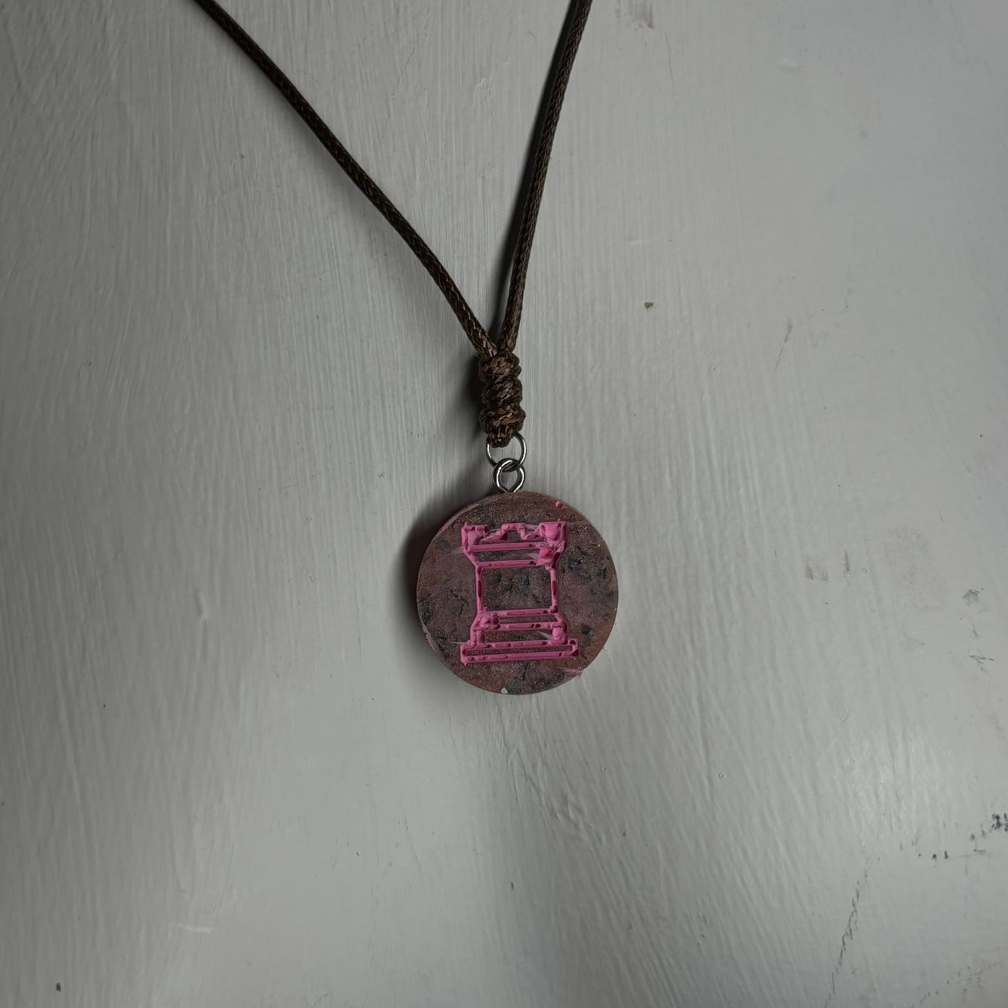 Pink Patterned Rook - Handmade Resin Chess Necklace