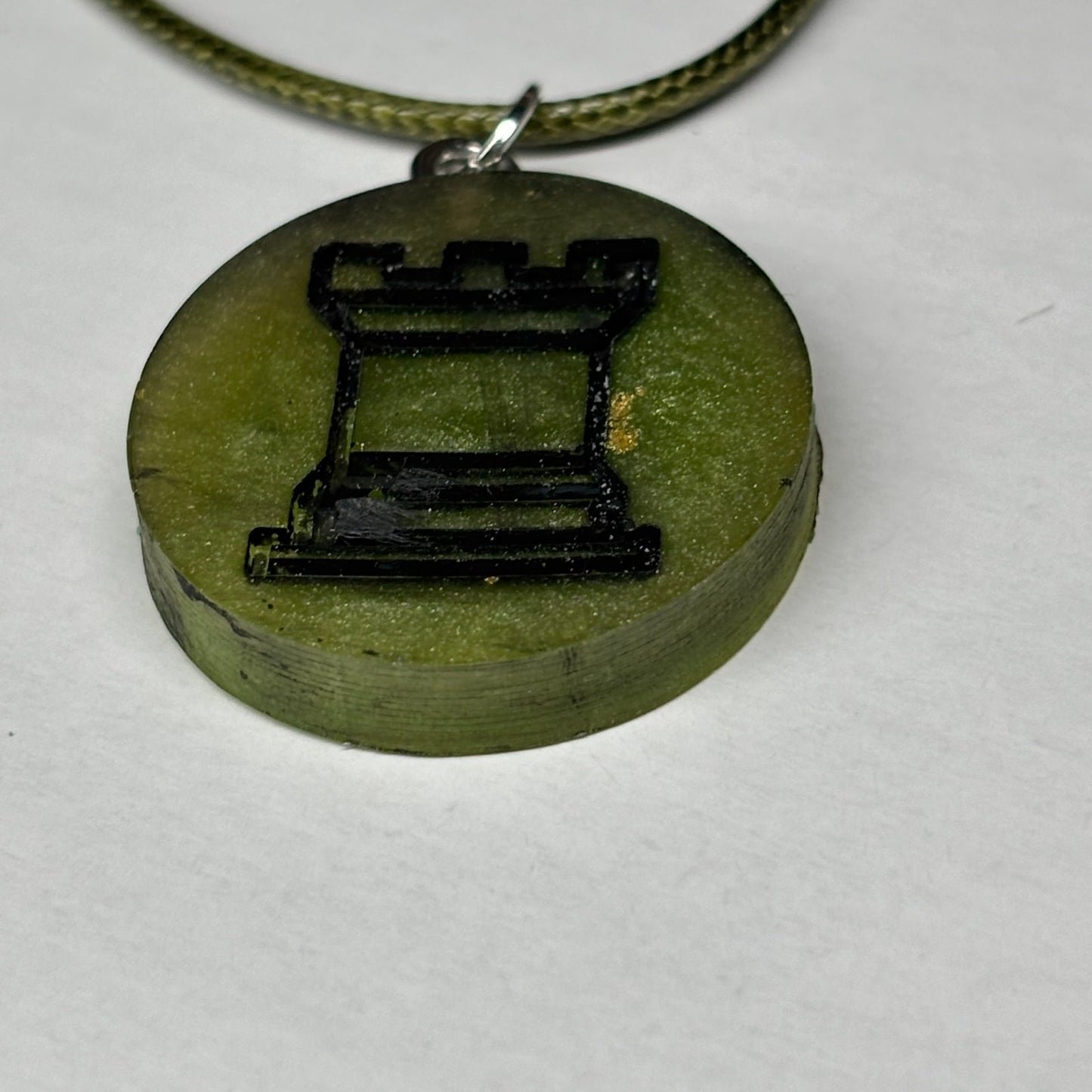 Dark Green Rook - Handmade Resin Chess Necklace