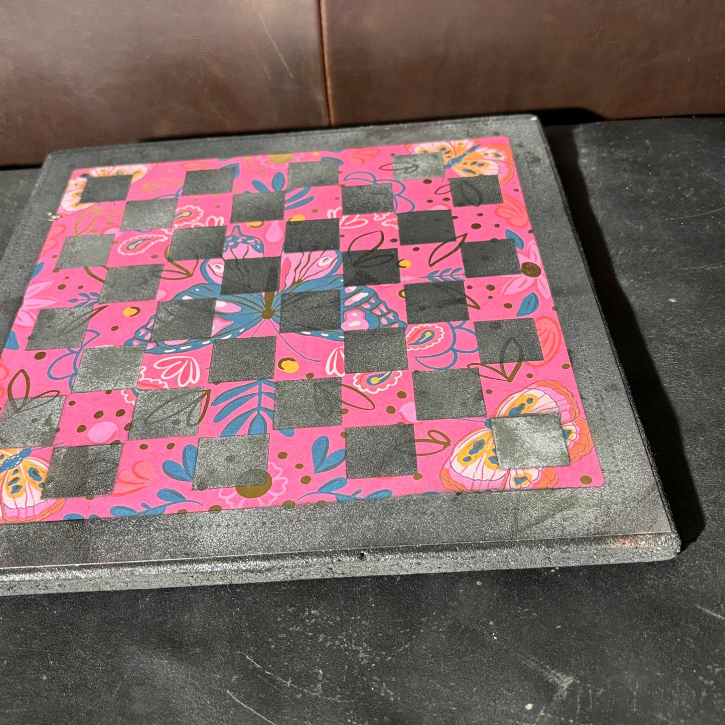 Pink & Black Butterfly - Scrapbook Chess Board