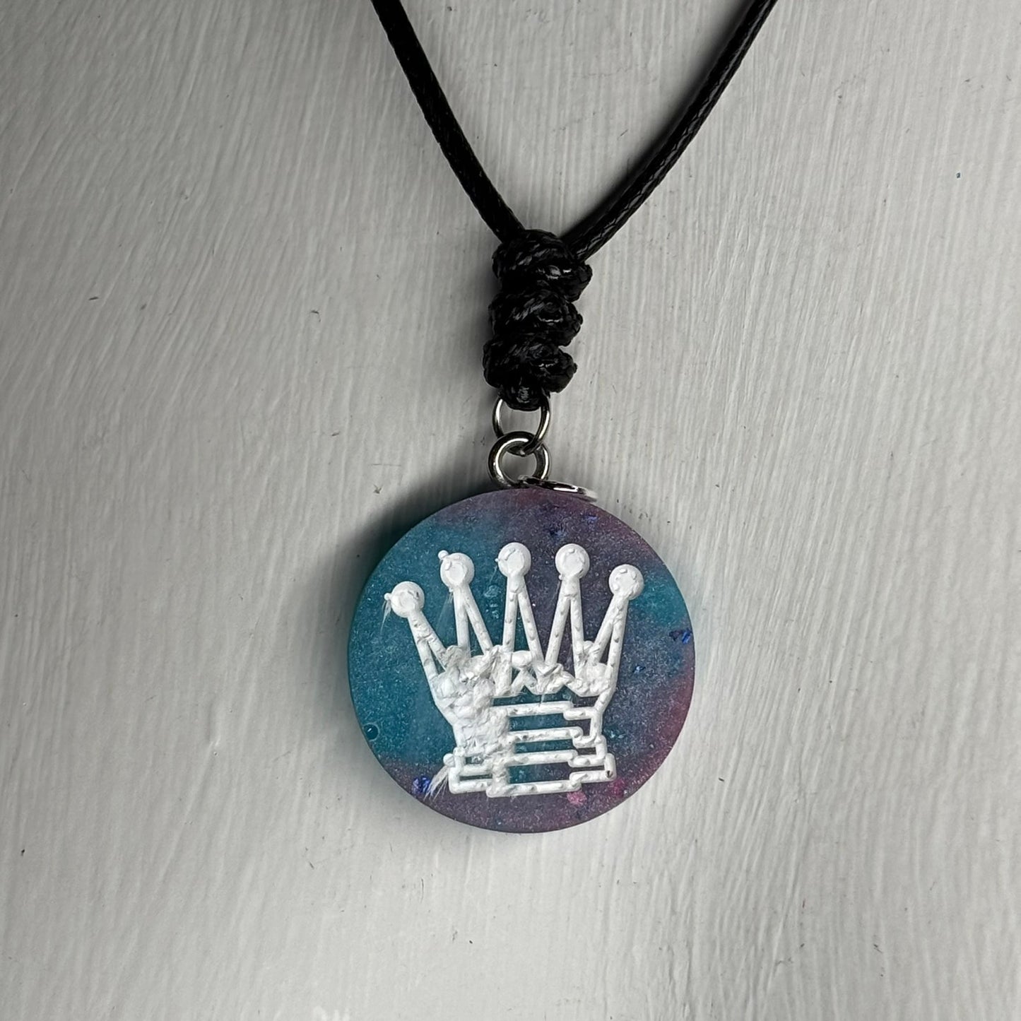 Blue/Purple Mesh Queen - Handmade Resin Chess Necklace