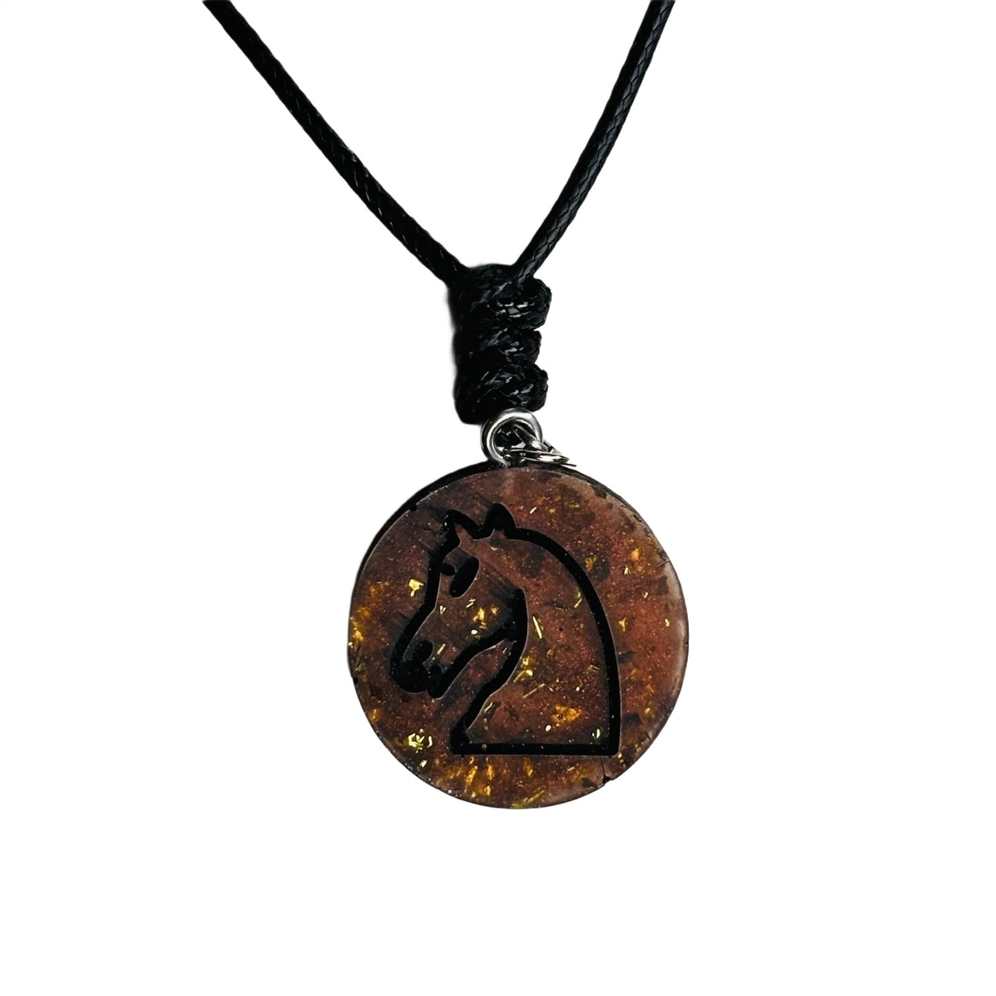 Dark Amber Knight - Handmade Resin Chess Necklace