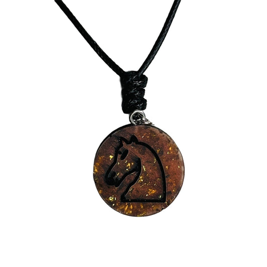 Dark Amber Knight - Handmade Resin Chess Necklace