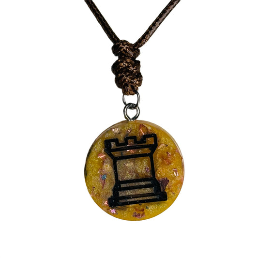 Prestigious Yellow Rook - Handmade Resin Chess Necklace