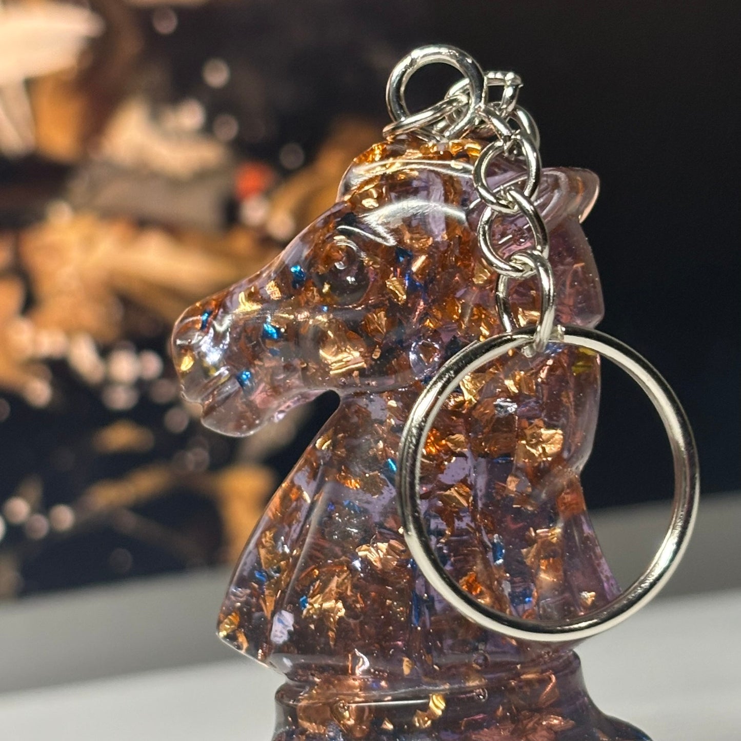 Amber Crystal Burst Knight - Handmade Resin Keychain - Large Edition