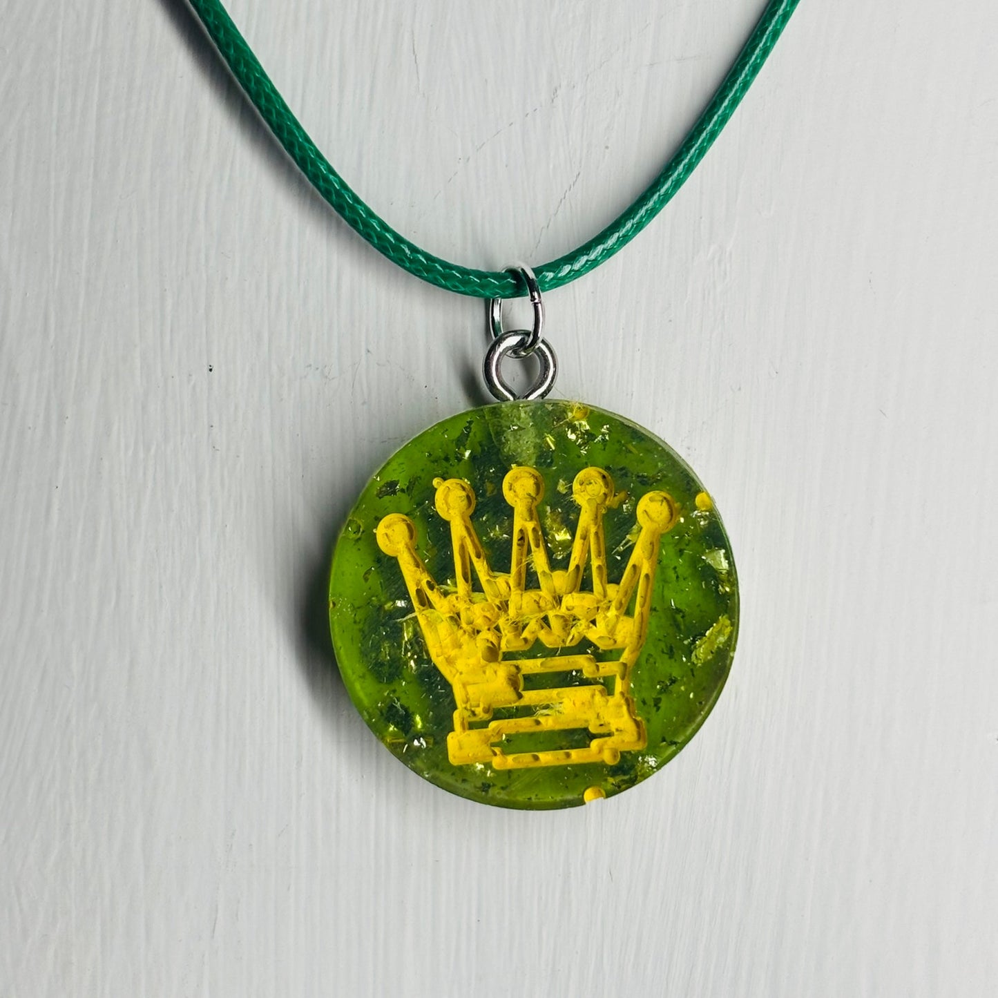 Crystal Green Queen - Handmade Resin Chess Necklace