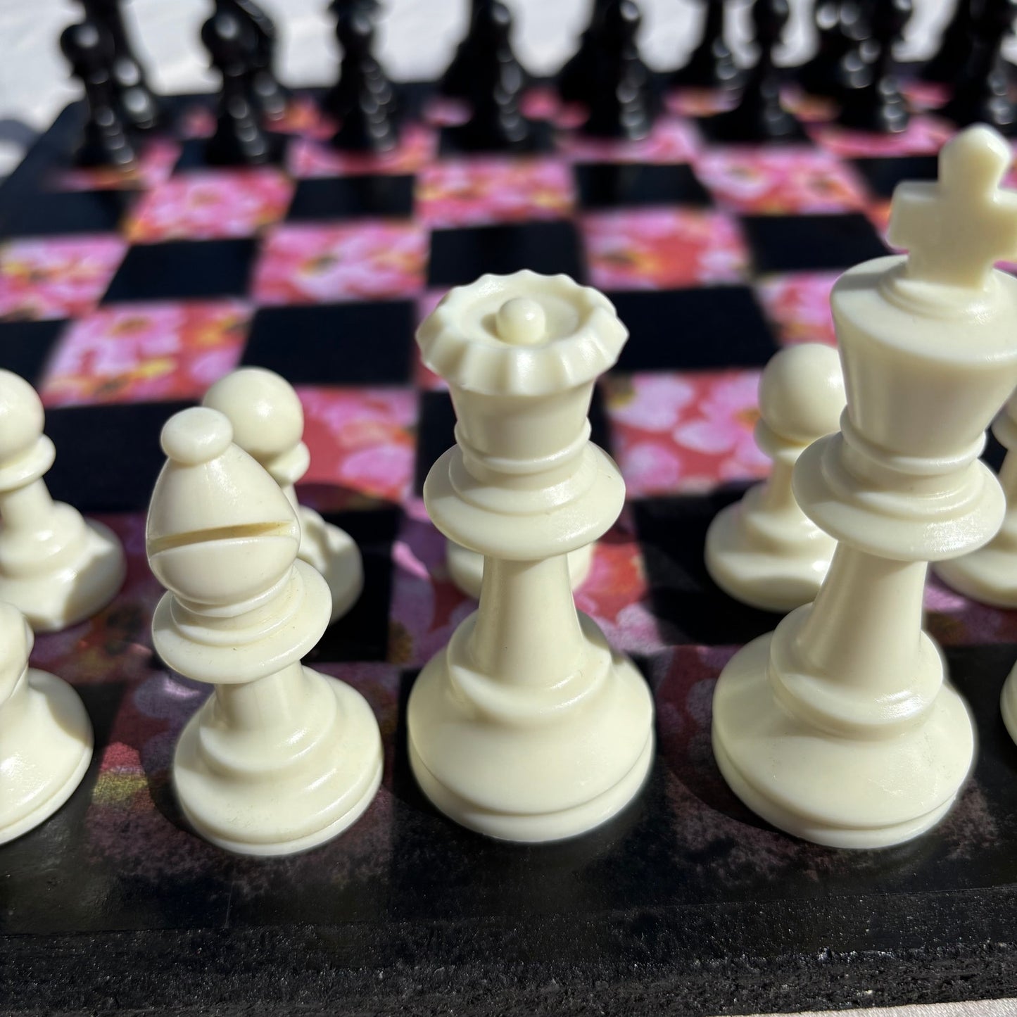 Pink Flowers - Scrapbook Chess Set