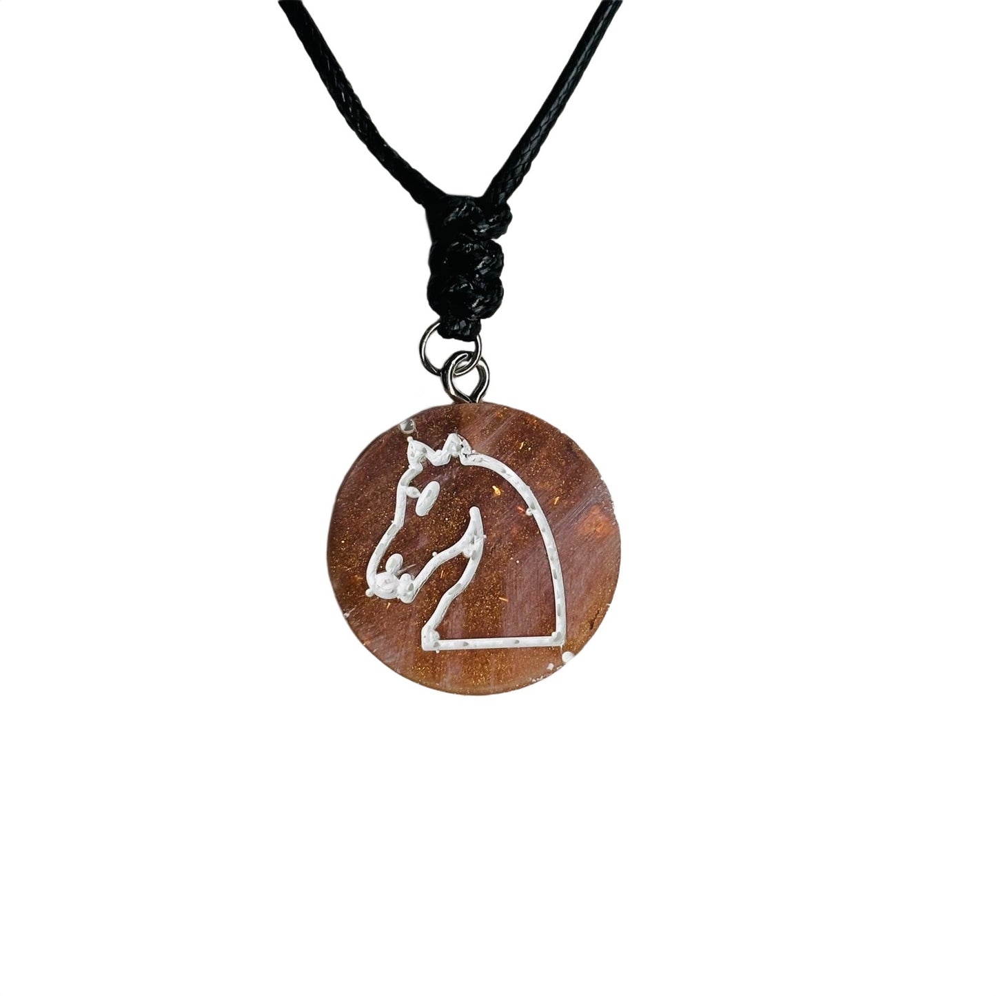 Vintage Bronze Knight - Handmade Resin Chess Necklace