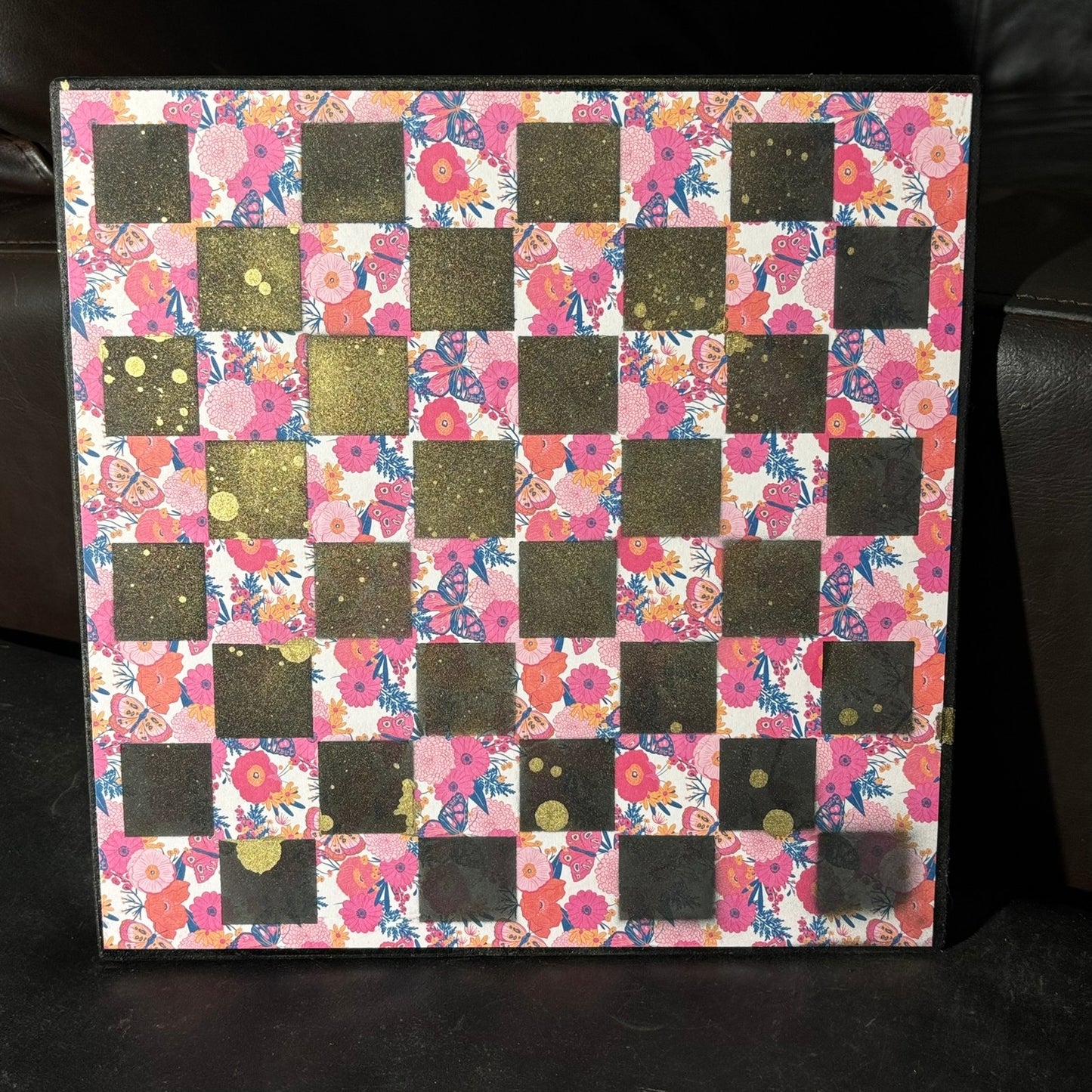 Golden Pink Flowers - Scrapbook Chess Board