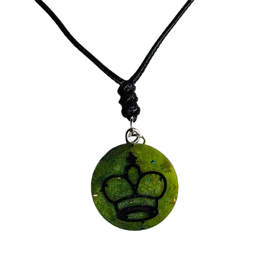 Green Sparkle King - Handmade Resin Chess Necklace
