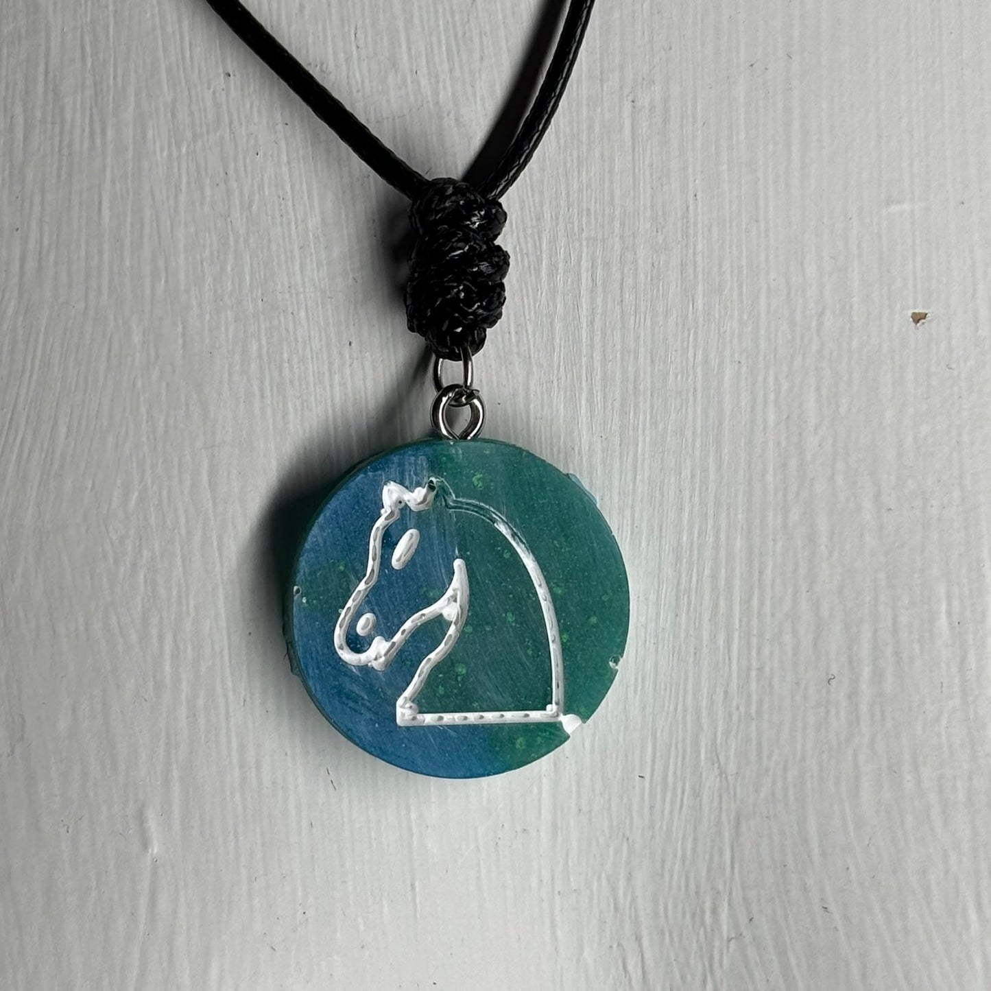 Aqua Green Knight - Handmade Resin Chess Necklace