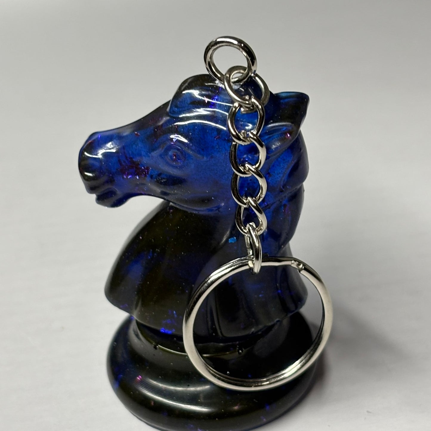 Deep Translucent Blue Knight - Handmade Resin Keychain - Large Edition