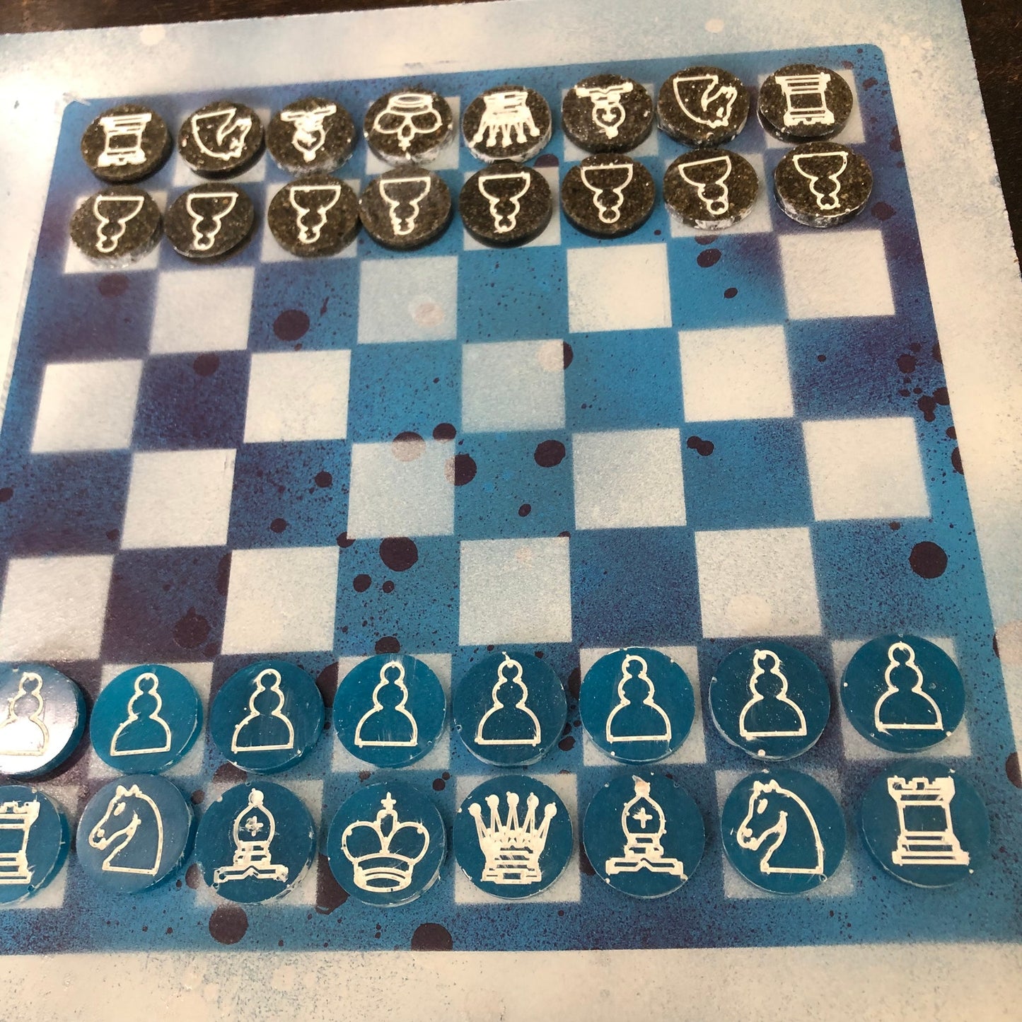Bubbly Purple & Blue - Painted Chess Set