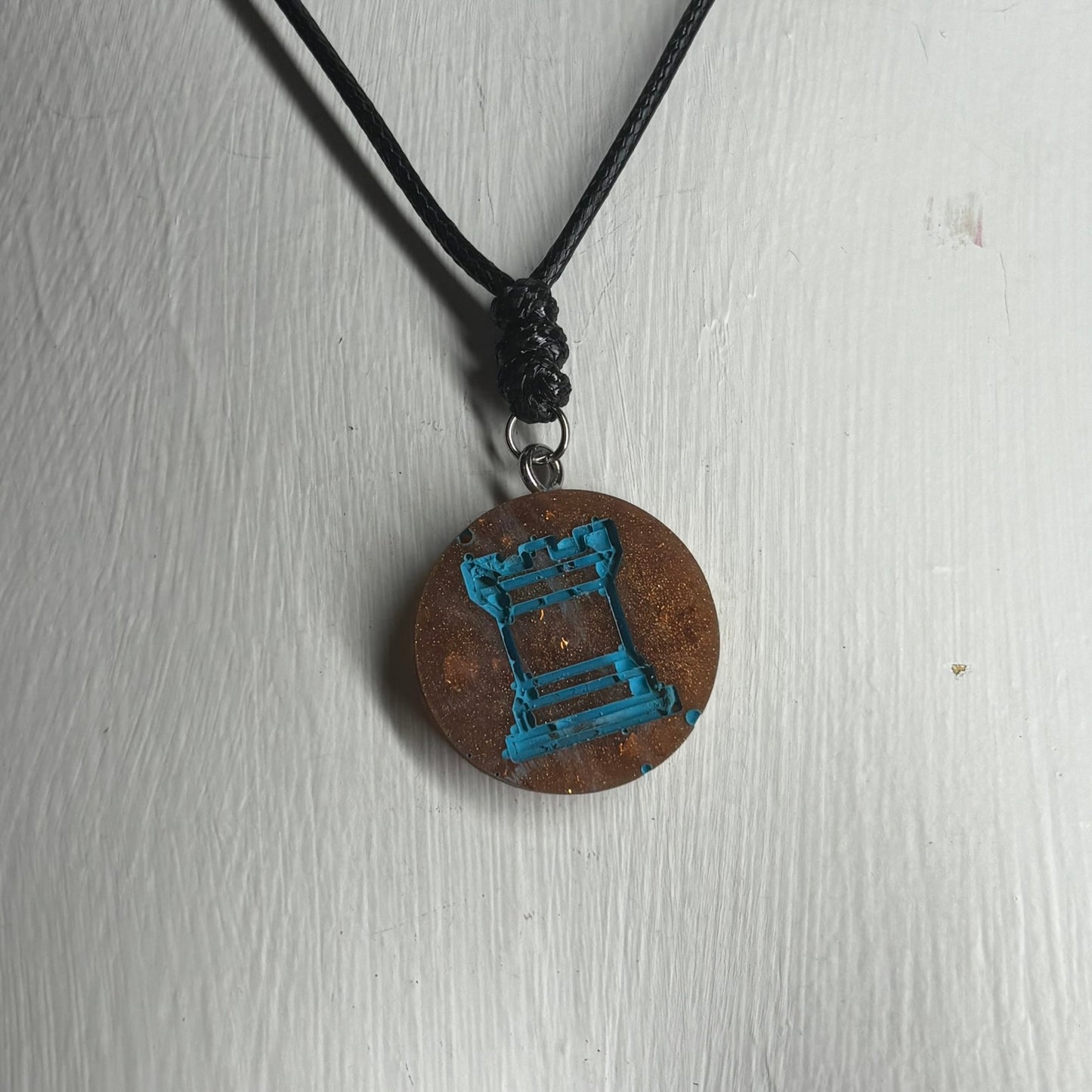 Copper Blue Rook - Handmade Resin Chess Necklace
