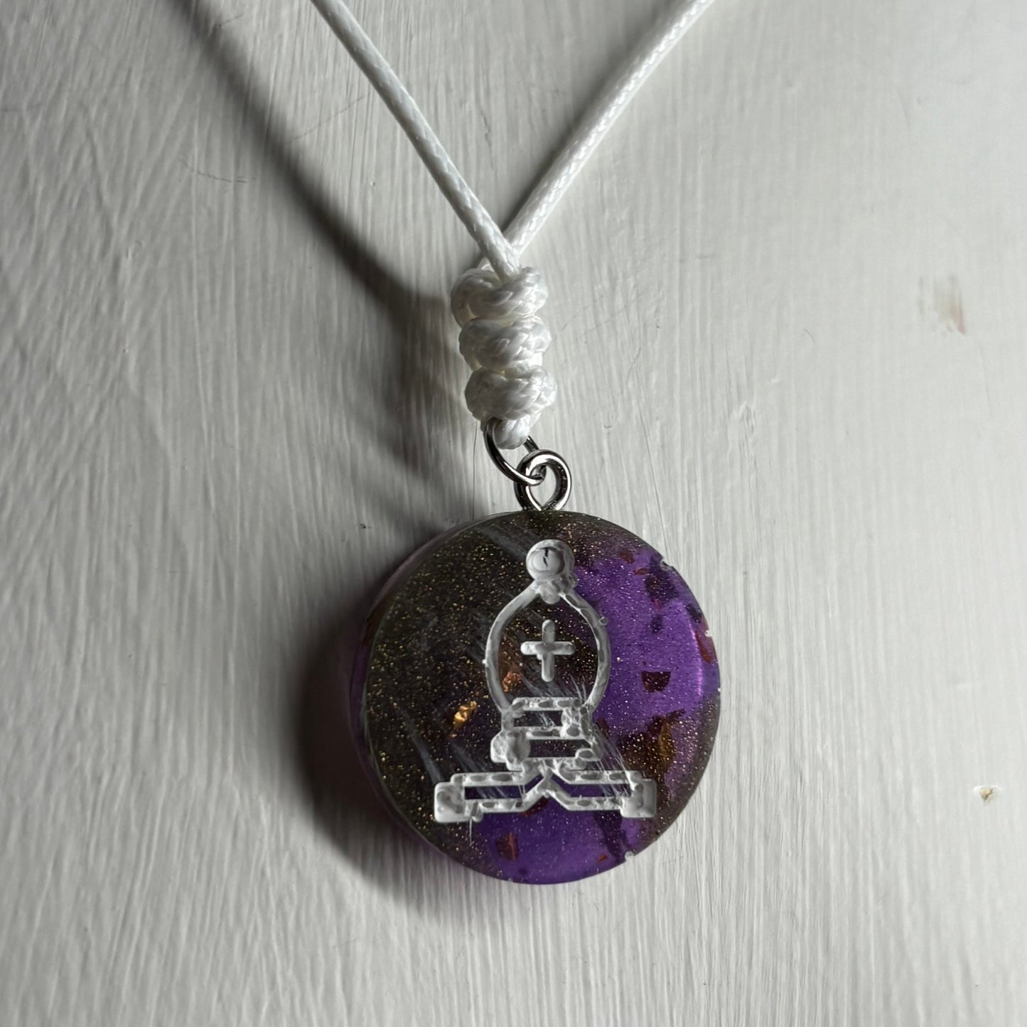 Iced Purple Bishop - Handmade Resin Chess Necklace