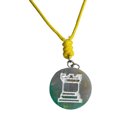 Green Crystal Rook - Handmade Resin Chess Necklace