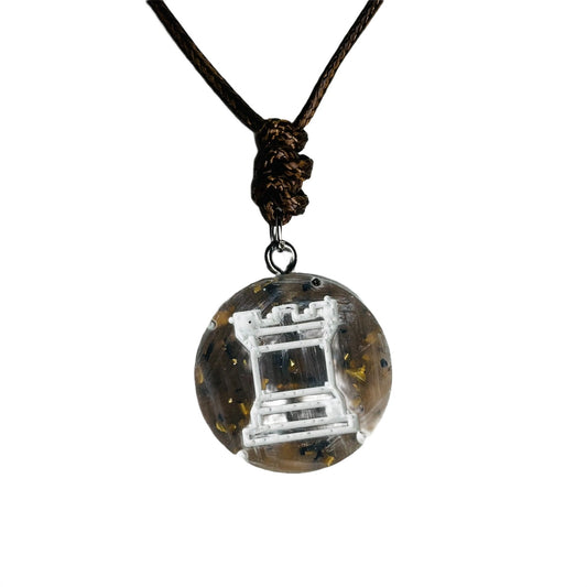 Vintage Brown Rook - Handmade Resin Chess Necklace