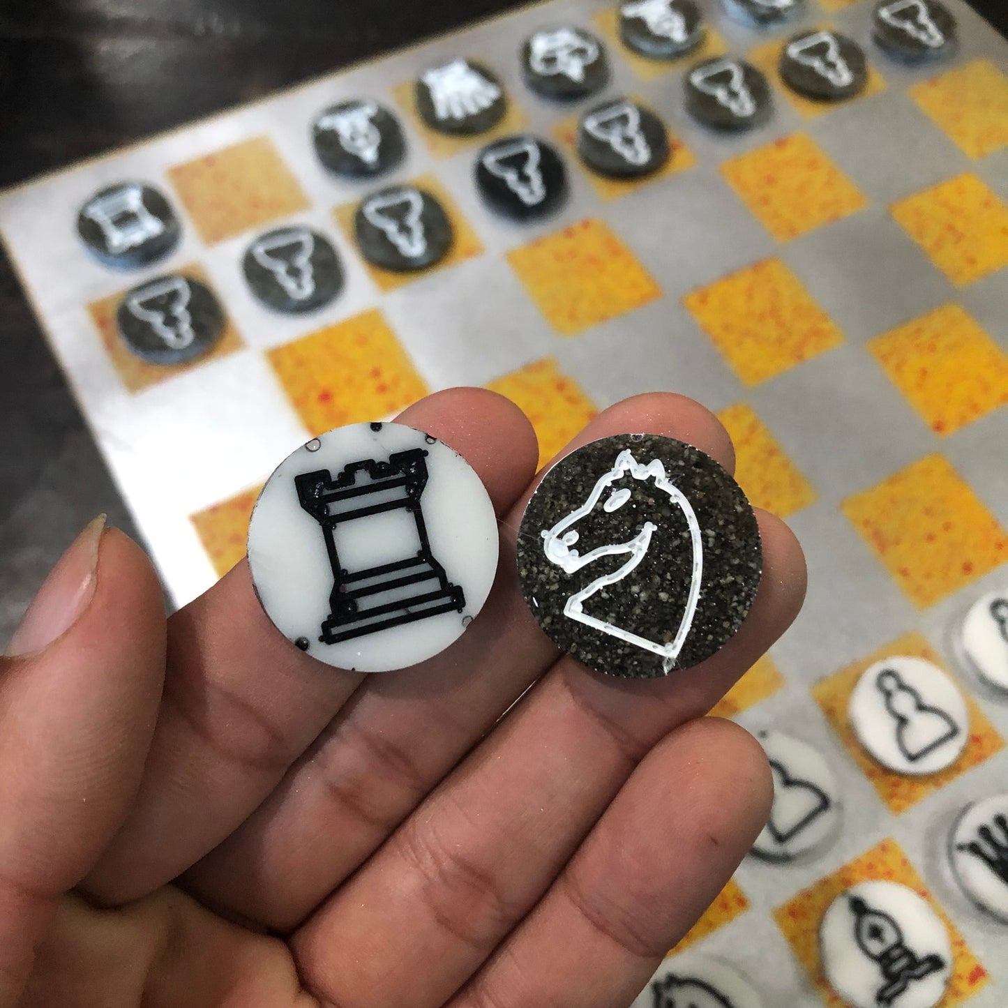 Silver Explosive Yellow - Painted Chess Set